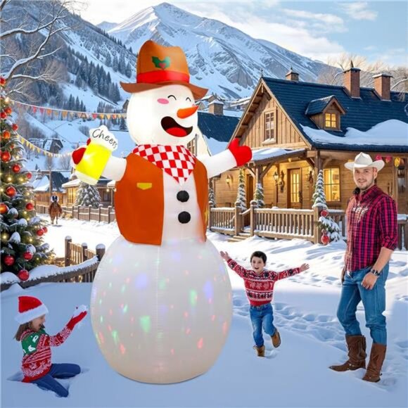 8FT Funny Christmas Inflatable Outdoor Decor, Giant Inflatable Cowboy Snowman - Picture 6 of 7